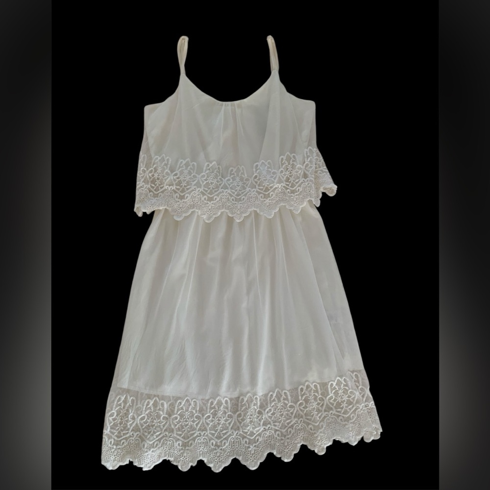 Trixxi Dress Juniors M White Cream Cut Out Back Lined Lace Adjustable Straps - Picture 1 of 16